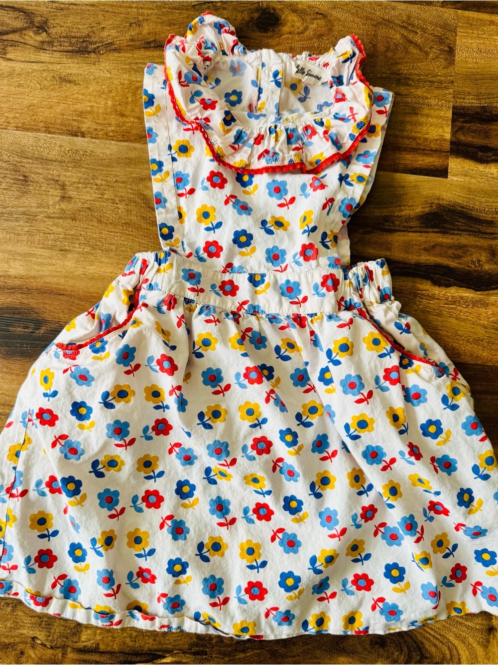 Toddler Floral Ruffle Sundress - White with Red, Blue & Yellow Flowers